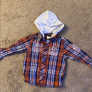 Boys Harley-Davidson button down shirt with hood.